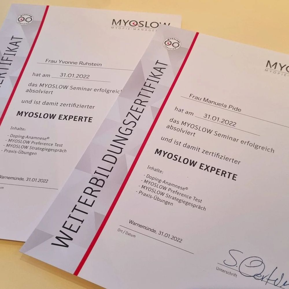 Zertifikat für MYOSLOW Expertenausbildung