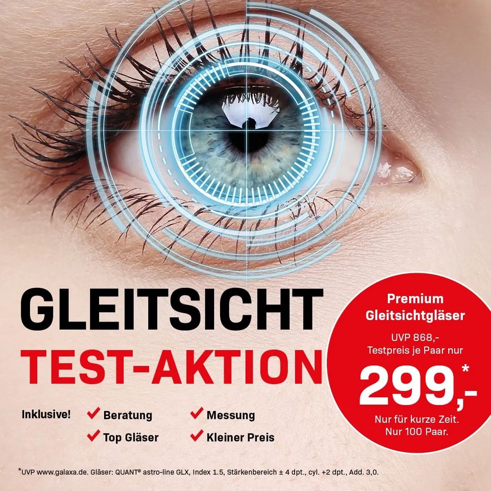 Premium Gleitsichtgläser Testaktion mit Augenfokus